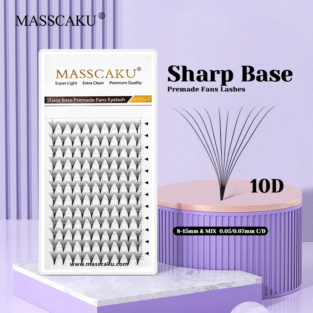 

MASSCAKU 6D/8D/10D/12D Sharp Narrow Stem Eyelash Extensions 0.07mm Thickness 120 Fans Hand Made Wispy Loose Fan False Eyelashes