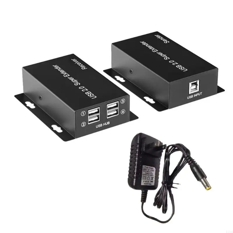 

K3NB 4 Port USB Extender Ethernet USB2.0 HUB Extender RJ45 CAT6 50M 164ft Support Webcam Camera Keyboard Mouse Printer