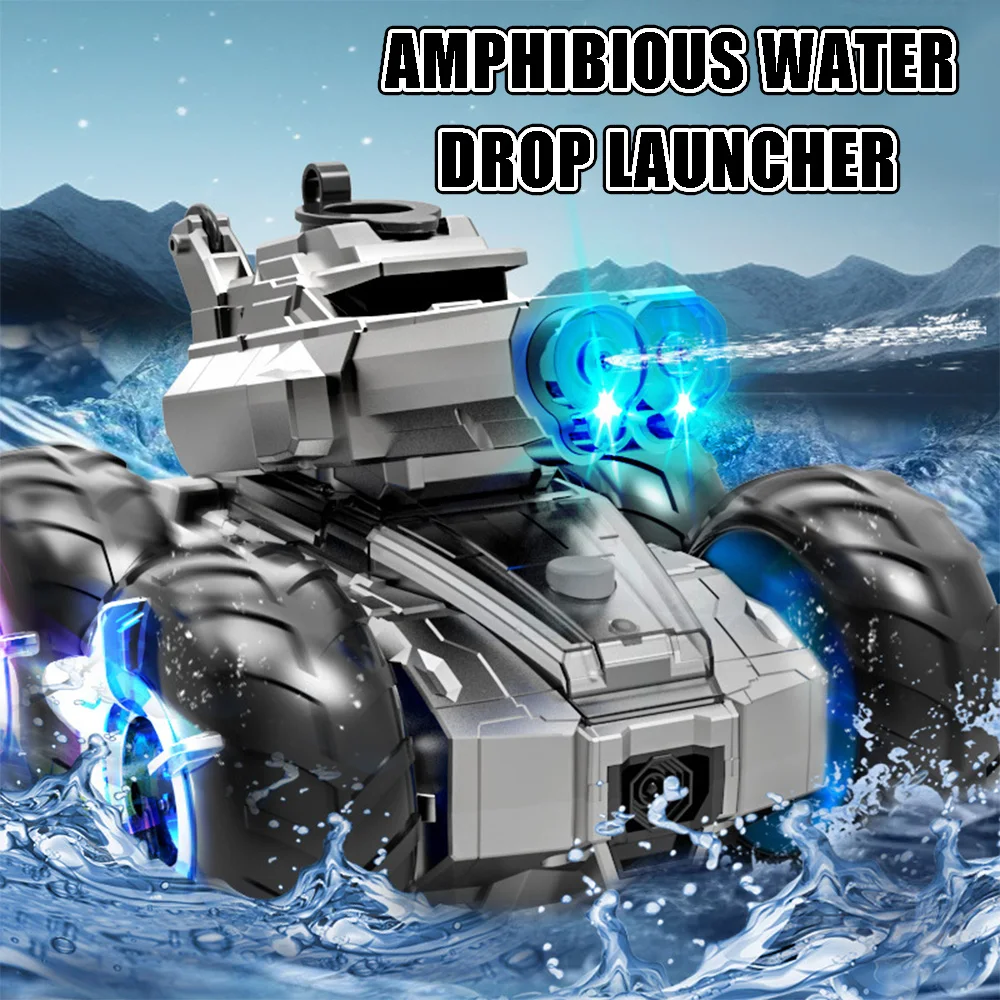 

Remote-Controlled Amphibious Boat Toy with Water Gun - 2.4 GHz Waterproof RC Monster Truck Stunt Car for Kids Ages 6-12 & Adults