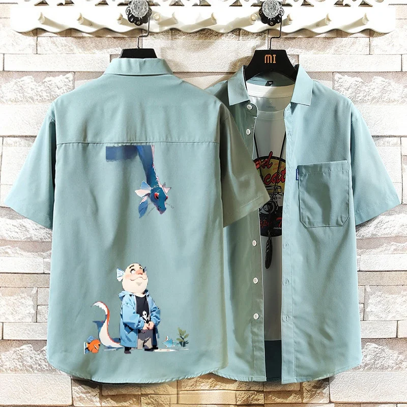 

Летняя мужская повседневная рубашка из ледяного шелка с коротким рукавом, охлаждающая, модная, в американском стиле, свободного кроя, дышащая, из полиэстера