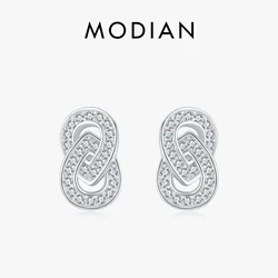 Modian Sparkling Double Circle Ear Pins Classic 925 Sterling Silver Stud Earrings For Women Wedding Statement Jewelry Brincos