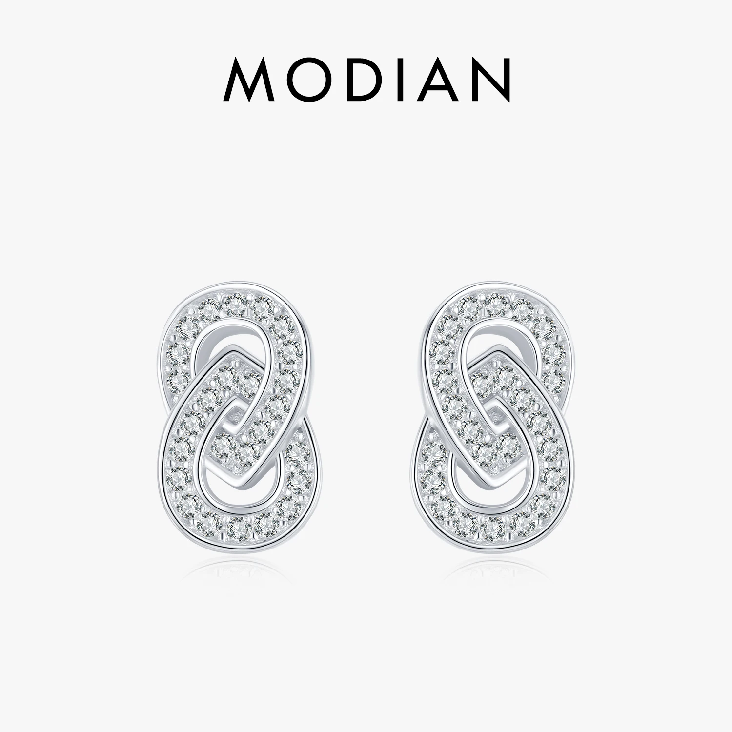 Modian Sparkling Double Circle Ear Pins Classic 925 Sterling Silver Kolczyki sztyfty dla kobiet Biżuteria ślubna Brincos