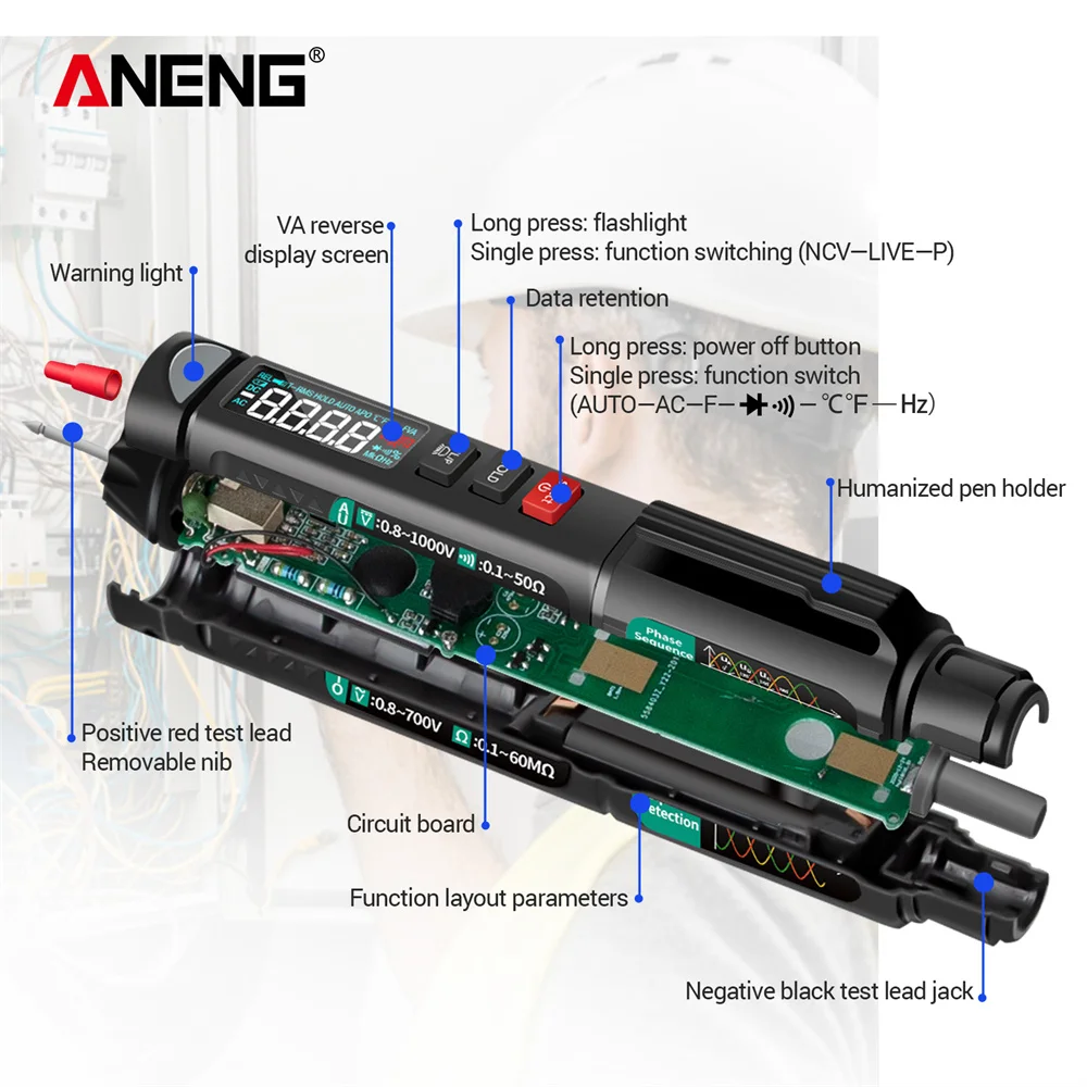 ANENG A3008 Digital 6000 Counts Intelligentes professionelles Multimeter Sensor Pen Tester Strommesser Berührungsloses Voltmeter