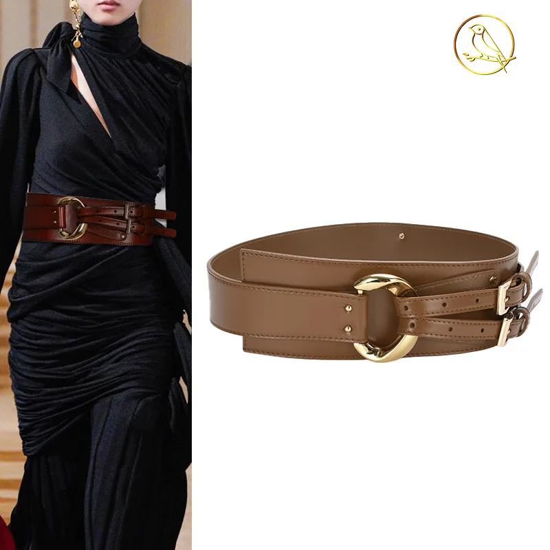 

Женское тонкое платье из натуральной кожи, тонкое платье, свитер нестандартной формы, ремень, универсальное и модное.