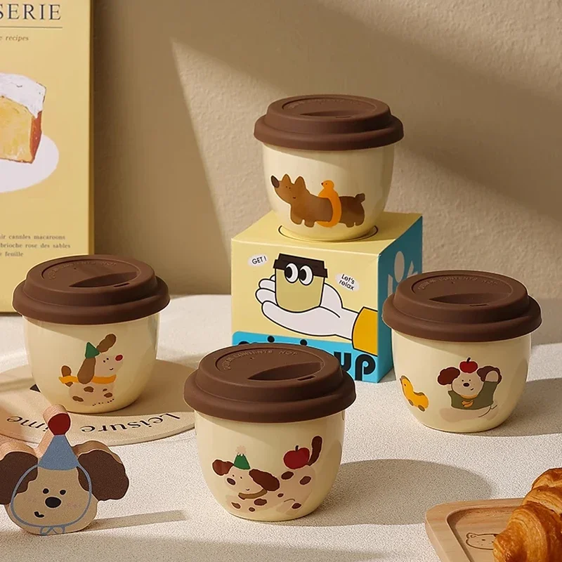Practical Cute Cartoon Sausage Puppy Cups Exquisite Coffee Cups with Lid One Piece Cups Internet Famous Ceramic Cups Casual Cups
