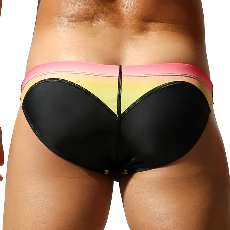 SEOBEAN Herren-Badehose mit niedriger Taille, sexy, eng anliegend, mit Kordel, modische Farbverlauf-Badebekleidung für Herren