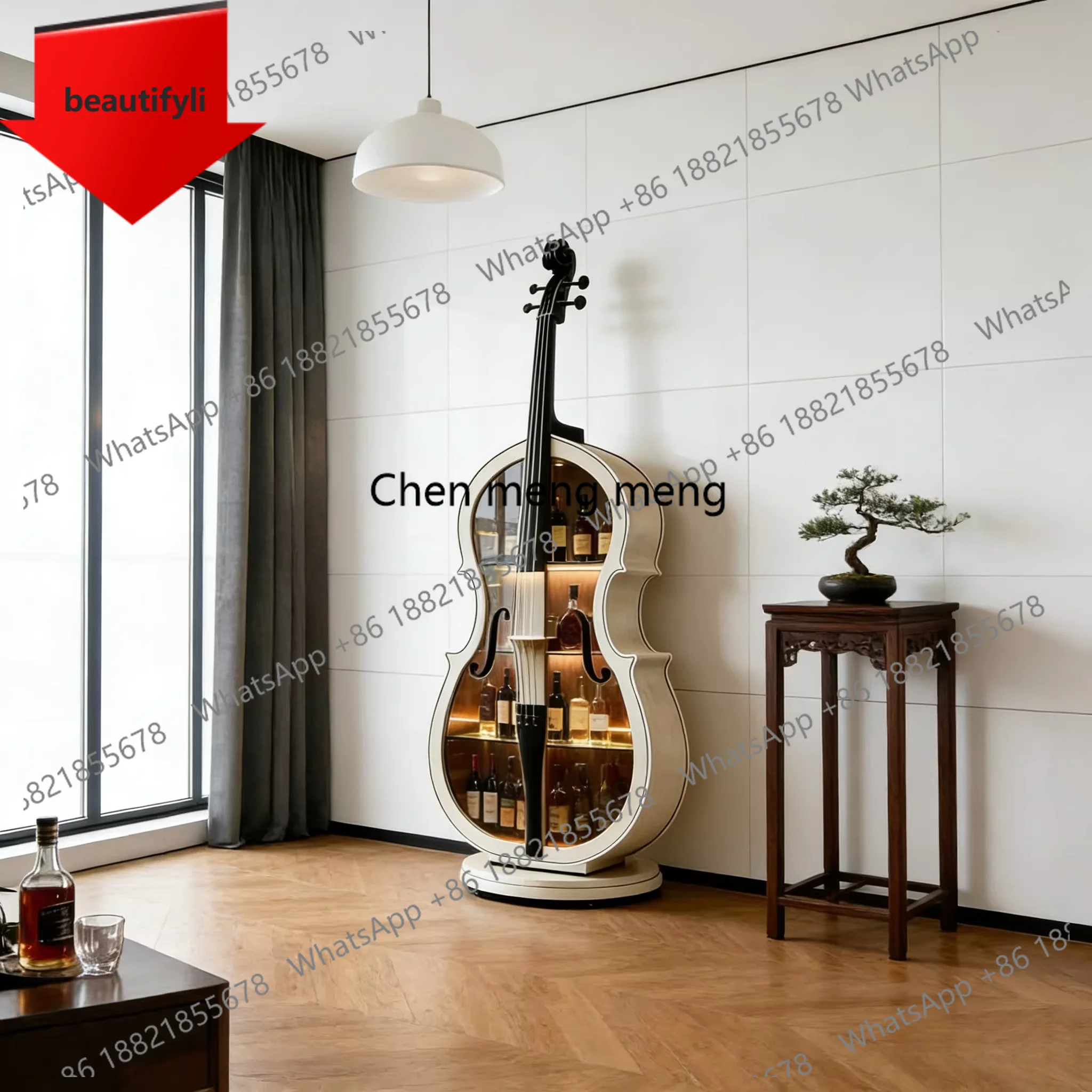 New Chinese cello-shaped wine cabinet household living room floor-to-ceiling decorative cabinet glass door display cabinet a48
