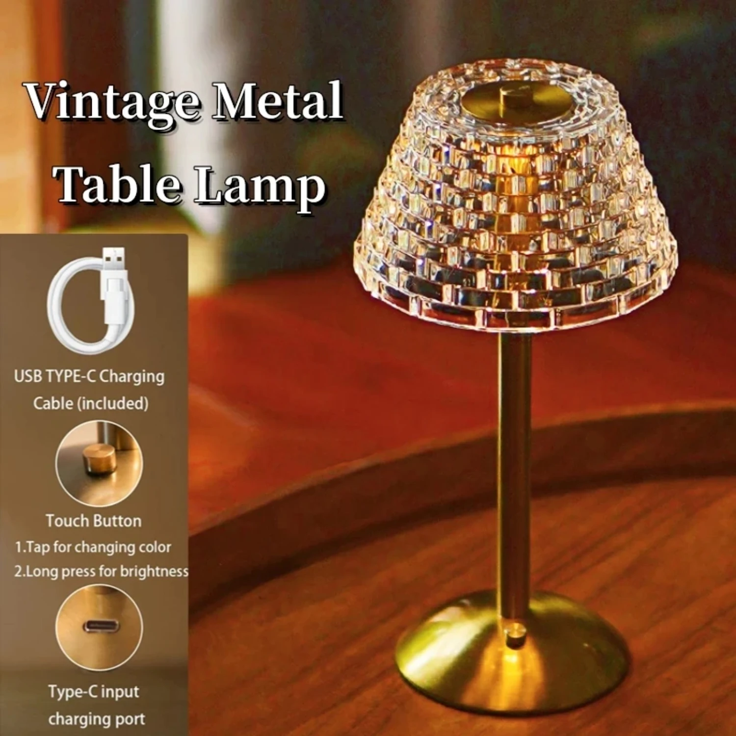 Nordic Crystal Table Lamp Touch Dimming Desk Lamp USB Rechargeable Night Light Coffee  Hotel Bedroom Decor Atmosphere Light