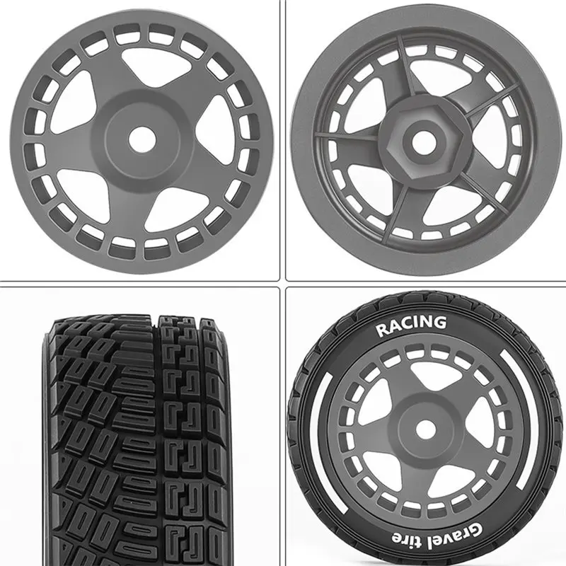 ABUM-1/14 RC Rally Tires And Wheels 12Mm Hex OD 60MM On Road Tires For MJX 14301 14302 14303 Grey