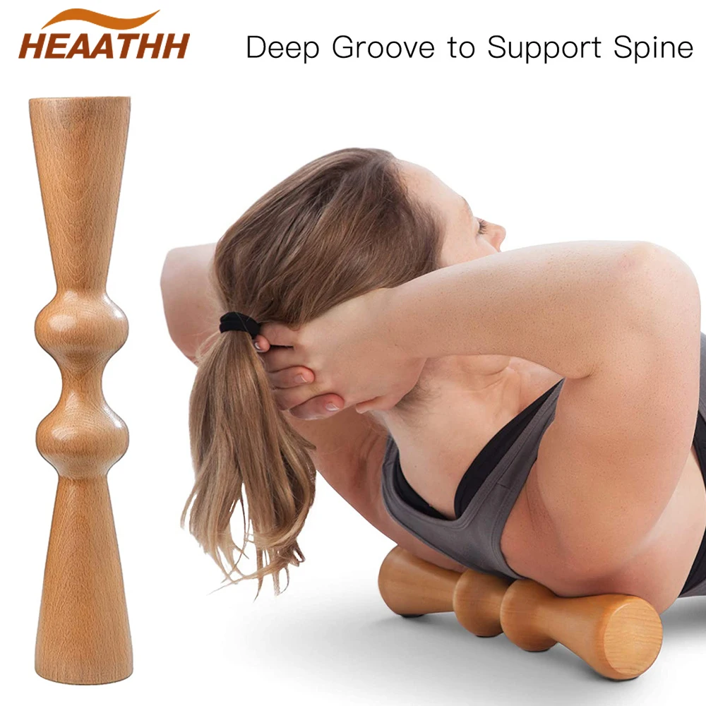 Wooden Back Muscle Release Massage Roller Spine Stretch Tool Back Massager for Full Back Pain Relief, Wood Therapy Massage Tools