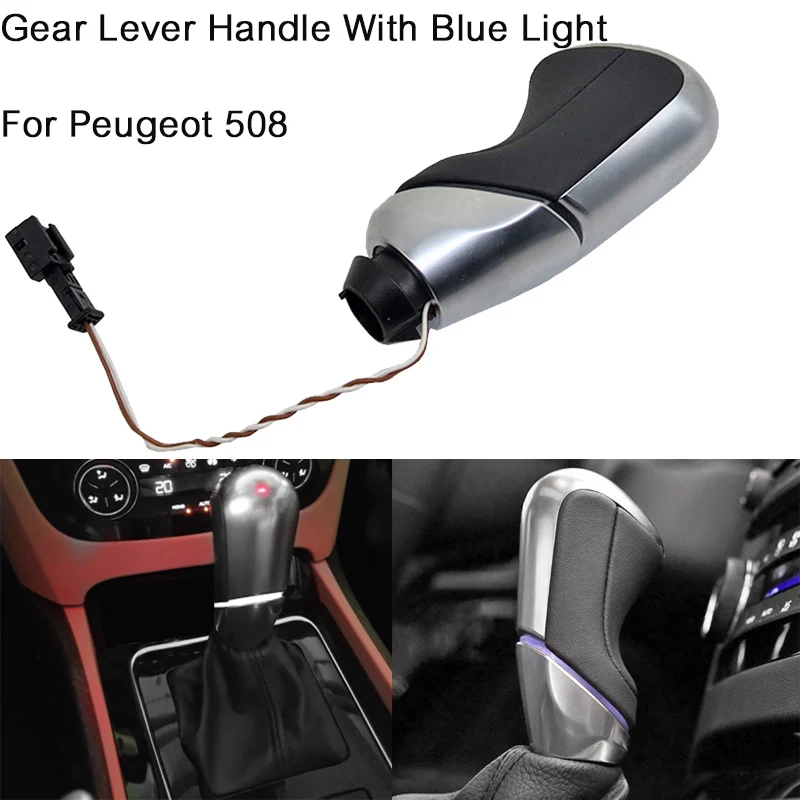 Car Automatic Gear Shift Knob Gear Lever Handle with Blue Light for Peugeot 508