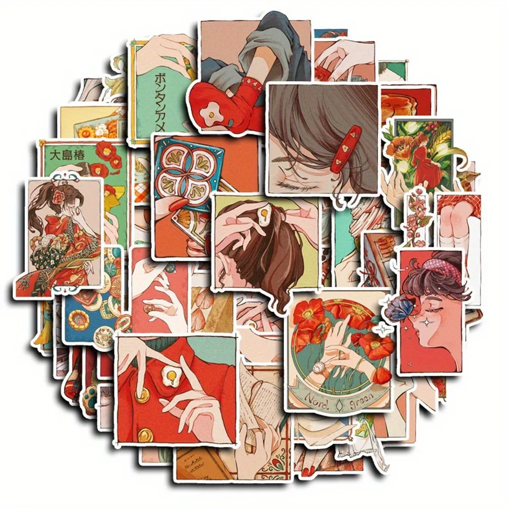 50Pcs Japanese Traditional Vintage Style Stickers Heisei Era City Life Aesthetic Decorative Decals Papery Pop Store