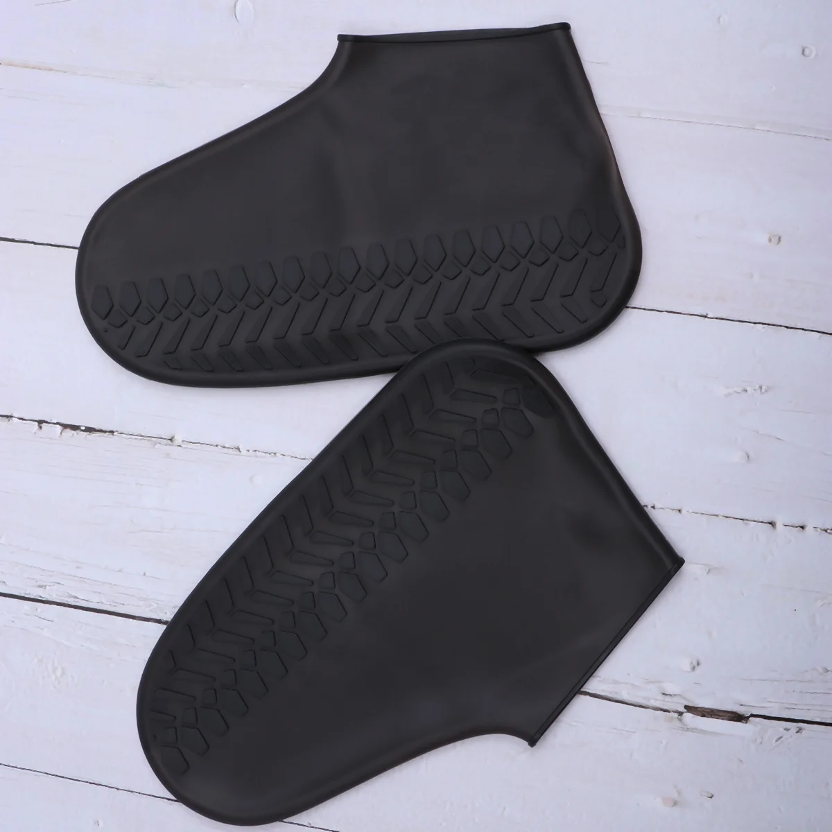 

1 Pair Waterproof Shoe Covers Black Full Edging Elastic Drawstring Non-Slip Sole Protection Dots Rain Mud Splash Proof For