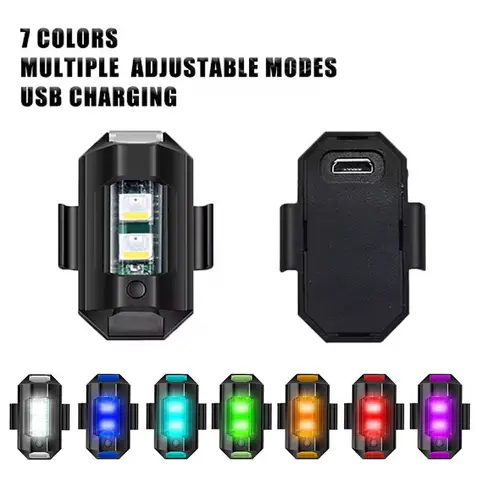 Luces LED estroboscópicas universales para motocicleta, luz de advertencia anticolisión, carga USB, 7 colores, indicador de señal de giro Flash para Dron