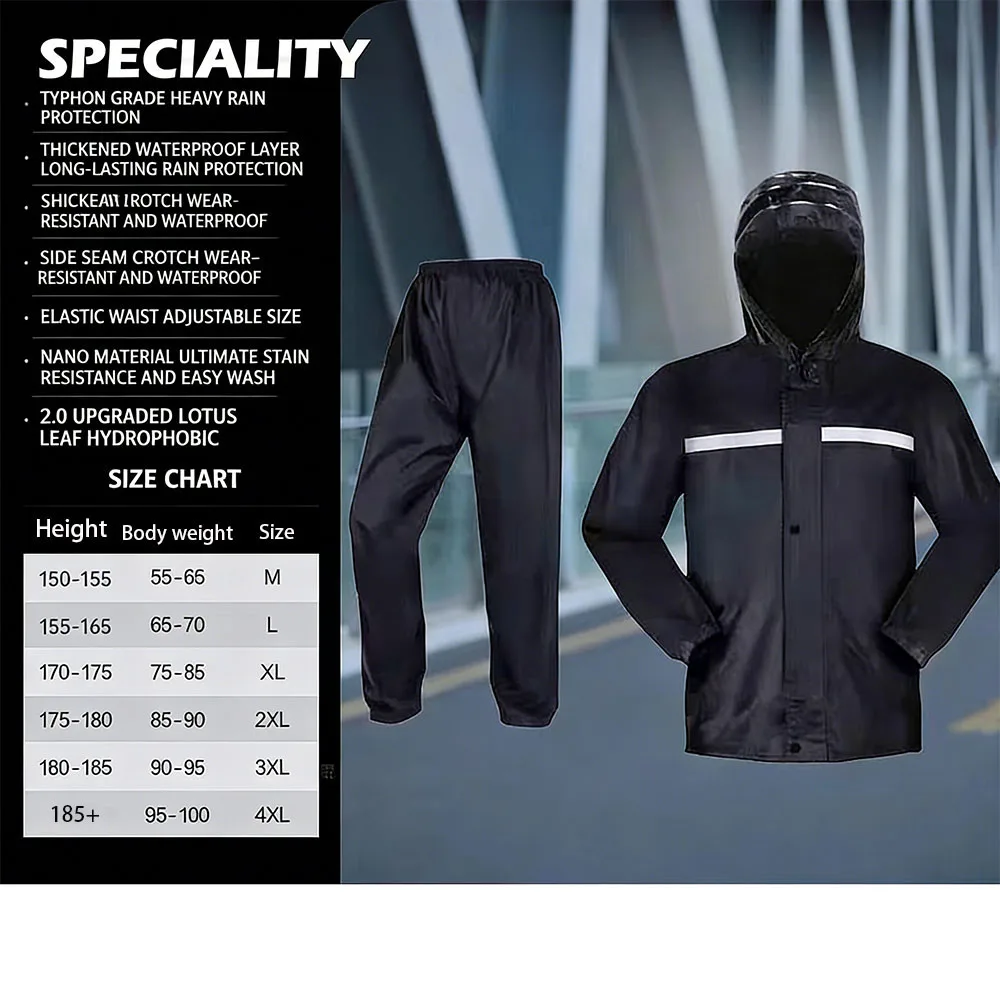 Motorcycle Rain Suit Men Women Rain Gear Waterproof Protective Rain Coat with Pants Foldable Windproof Reflective Breathable - view 6