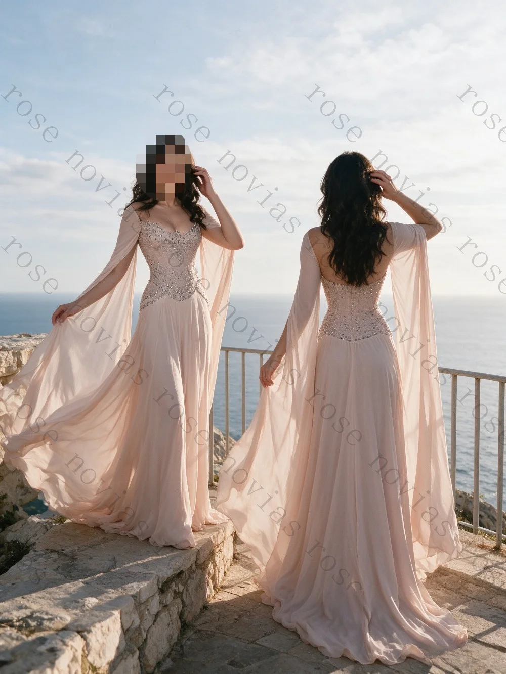 Customized Pink Tight Corset with Sewing Sleeves Evening Gown 2026 Chiffon Long Trailing Graduation Gown Suitable for Parties