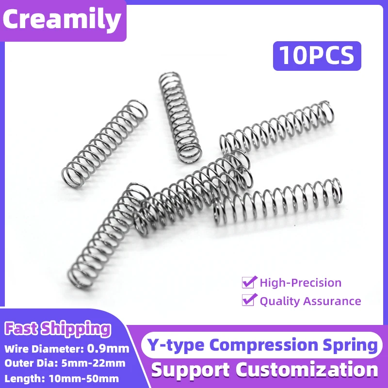 Creamily 10PCS Pressure Spring Y-type Compressed Spring Return Springs Steel Wire Diameter=0.9mm OD=5-22mm Length=10-50mm