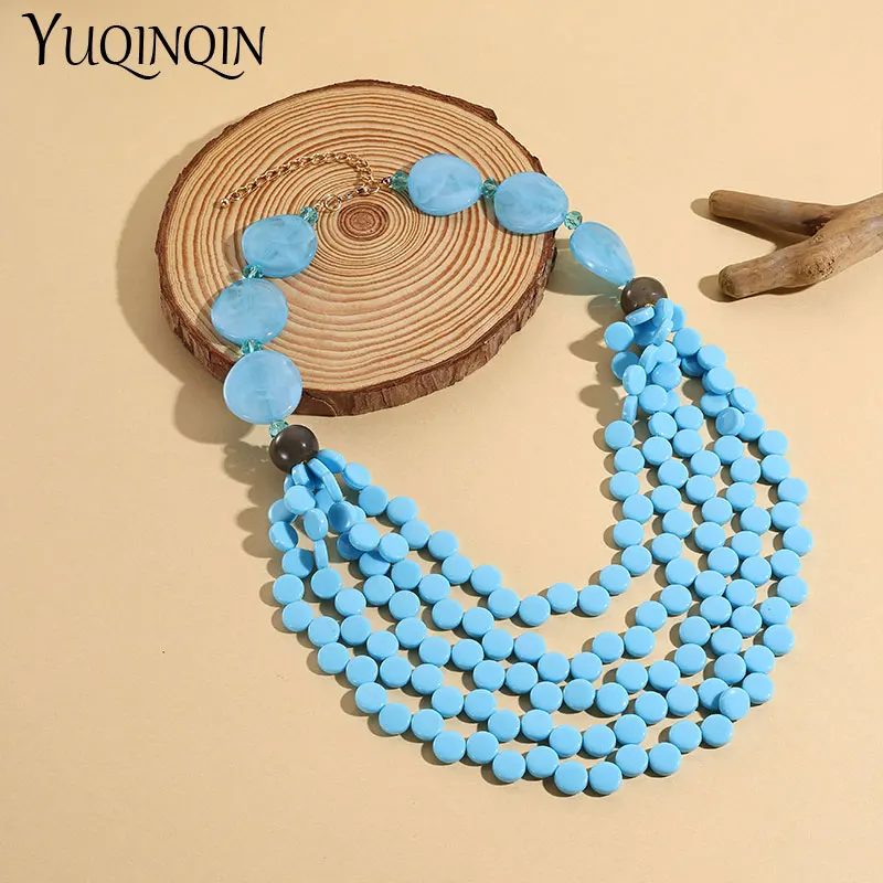 New Trendy Simple Bohemian Bib Necklaces for Women Multi Layered Colorful Beads Chain Pendant Necklace Aesthetic Fashion Jewelry