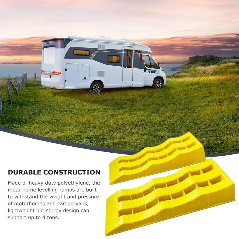 Dumble RV Camper Level Ramp And Wheel Chock Combo – Traction Mat With 4-Inch Lift – 807030