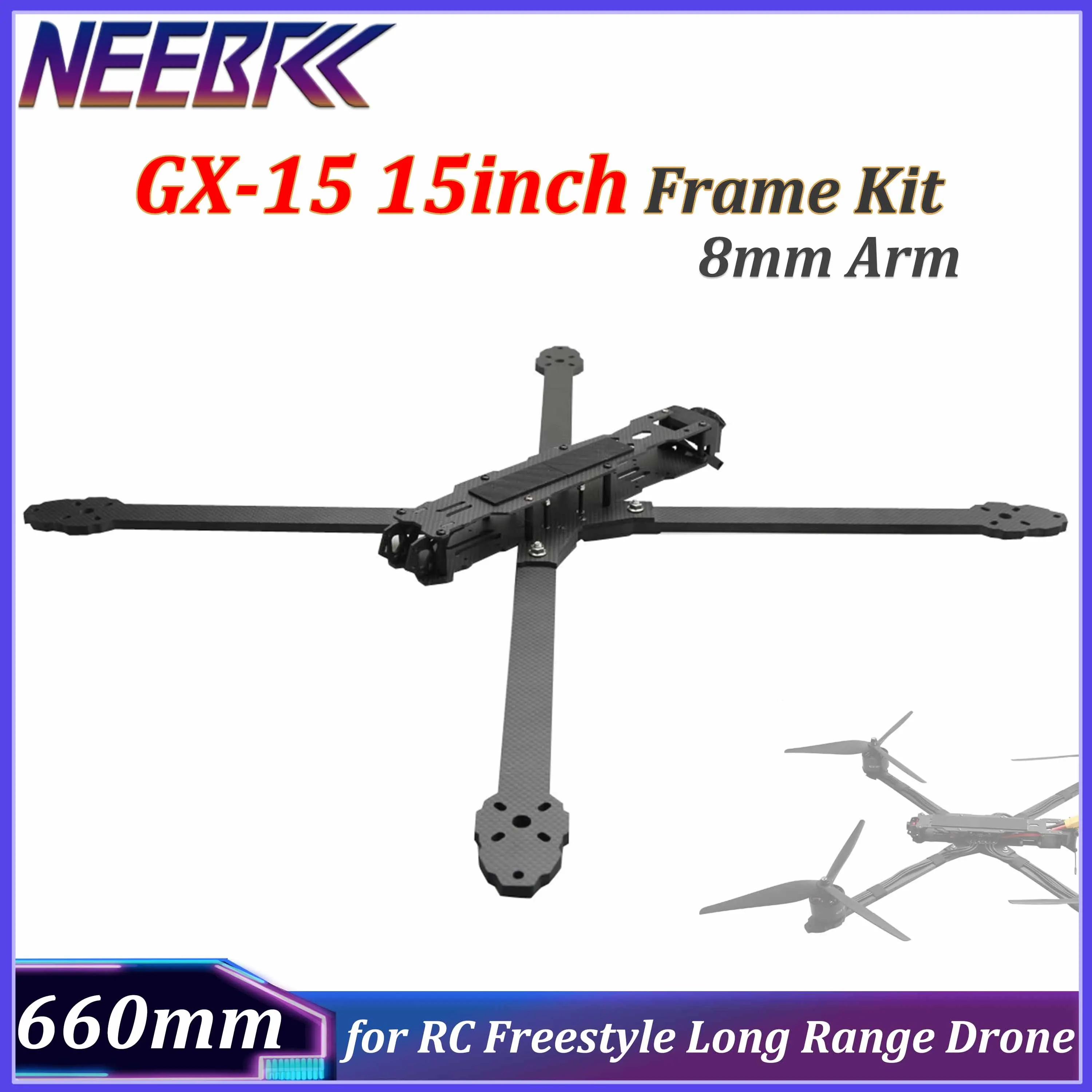 GX-15 15inch 660mm FPV Enhanced Carbon Fiber Frame Kit 8mm Arm for RC Freestyle Long Range Racing Drone X-class DIY Parts