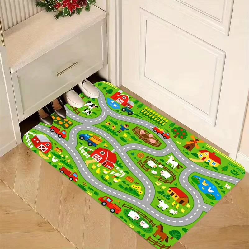 Aviation‑Themed Decorative Doormat, Vivid Airport Layout with Multiple Airplanes   Runways and Service Facilities Pattern Mat