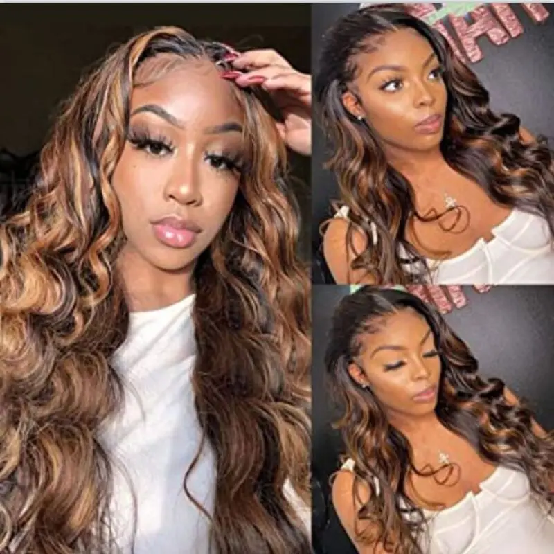 Body Wave Highlight 4/27 13x6 HD Transparent Lace Frontal Human Hair Wigs Colored Water Wave 13x4 Lace Front Wig For Women