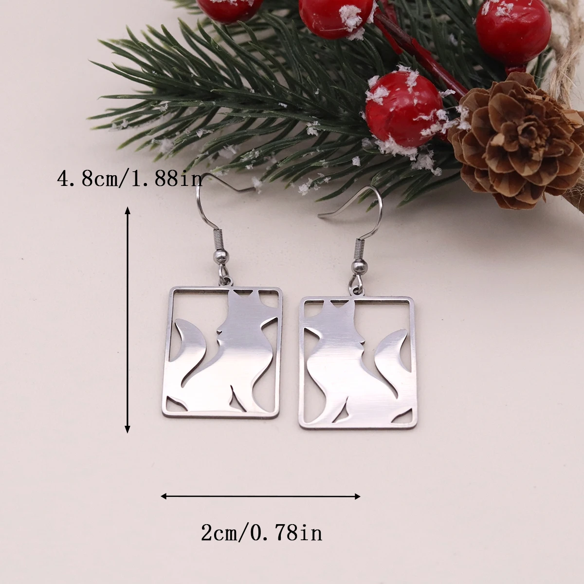 Kinitial Sitting Fox Rectangle Drop Earrings For Women Fashion Cute Animal Earrings Stainless Steel Jewelry Gift Wholesale