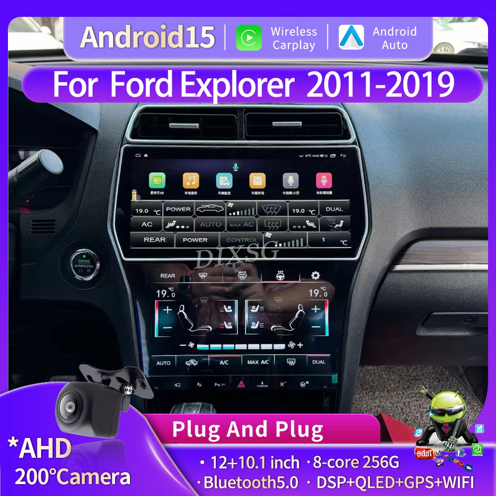 12 + 10.1 "أندرويد 15 لفورد اكسبلورر 2011-2019 راديو السيارة لتحديد المواقع والملاحة ستيريو بلوتوث الوسائط المتعددة بلاي اللاسلكية Carplay WIFI #1