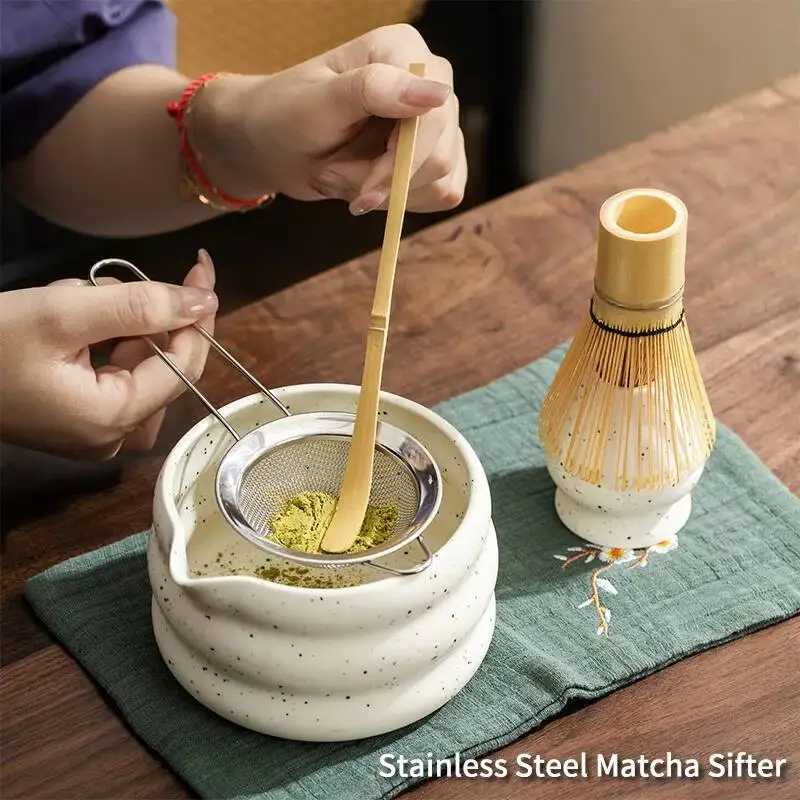 

4/5/7/8PCS Matcha Set Ceramic Tea Bowls Traditional Japanese Tea Set Matcha Set Tea Whisk Tea Sifter Bamboo Matcha Brush Set