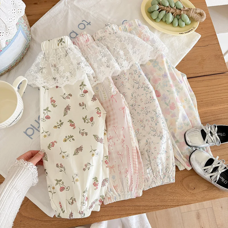 2-10T Flower Girl Pant 100% Cotton Summer Infant Clothing Toddler Kid Lace Loose Pant Cute Sweet Floral Trousers