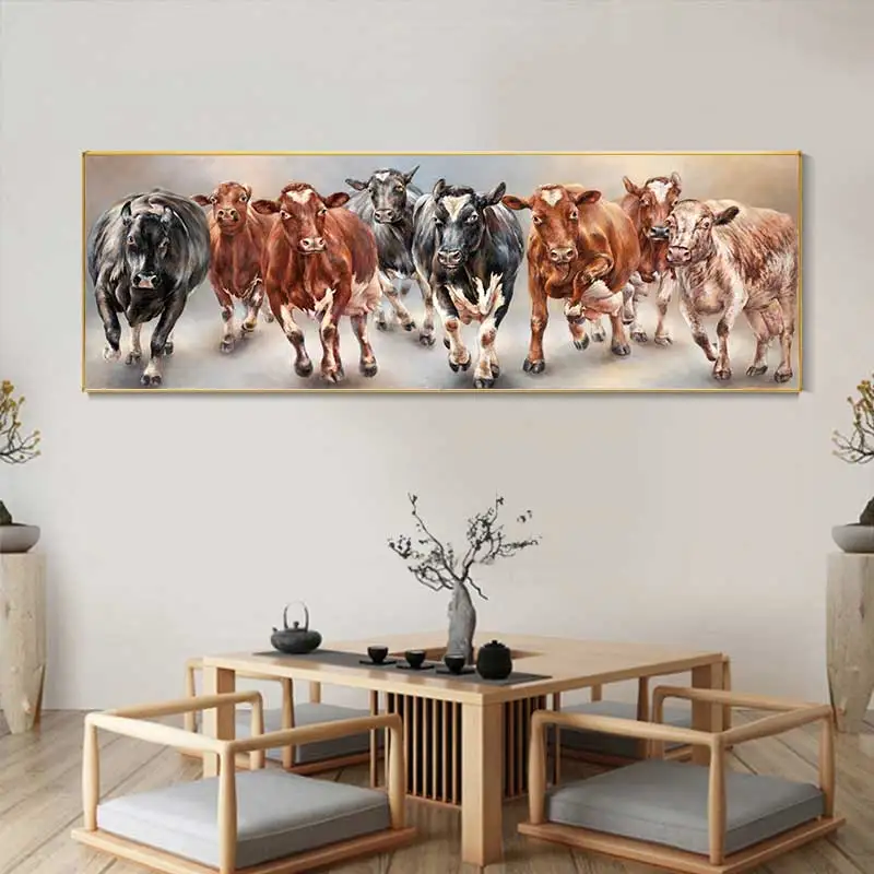 Abstract Running Cows Posters and Prints Modern Animals Art Canvas Painting Wall Art Pictures Home Bar Room Decoration