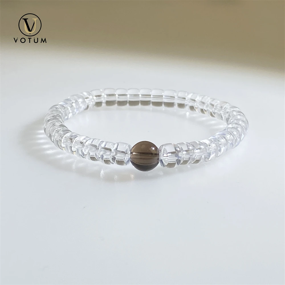 

Votum Natural Smoky Quartz Clear Quartz Tablet Beads Bracelet for Women Men White Crystal Energy Healing Bracelets Gift Jewelry