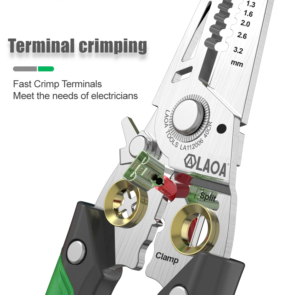 LAOA Stainless Wire Stripping Pliers Multifunctio Electrician Cable Cutting Terminal Crimping Splitting Winding Line Hand Tools