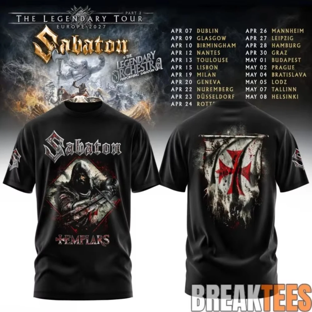 2026 Sabaton The Legendary Tour 2027 World Tour Summer Men's and Women's Pure Cotton T-shirt Comfortable Ins Y2k