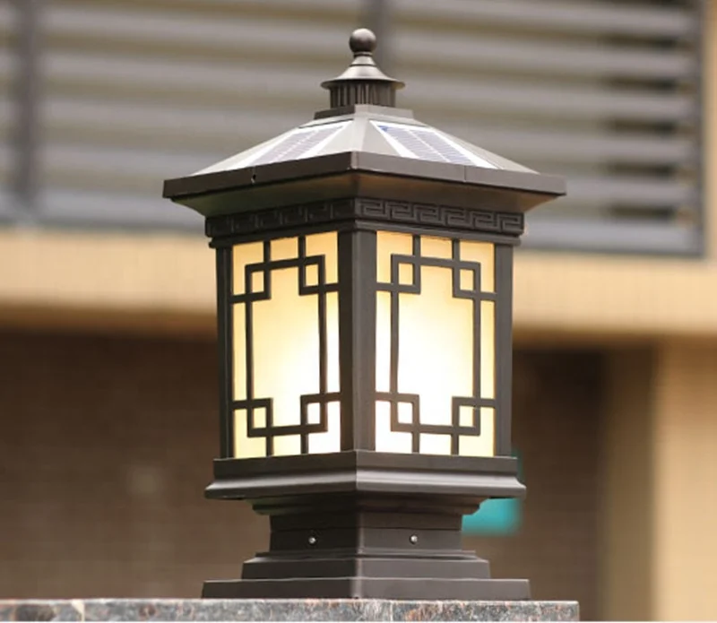 

New chinese style stigma solar lights waterproof door post outdoor wall light villa gate garden pillar post door pier wall lamp