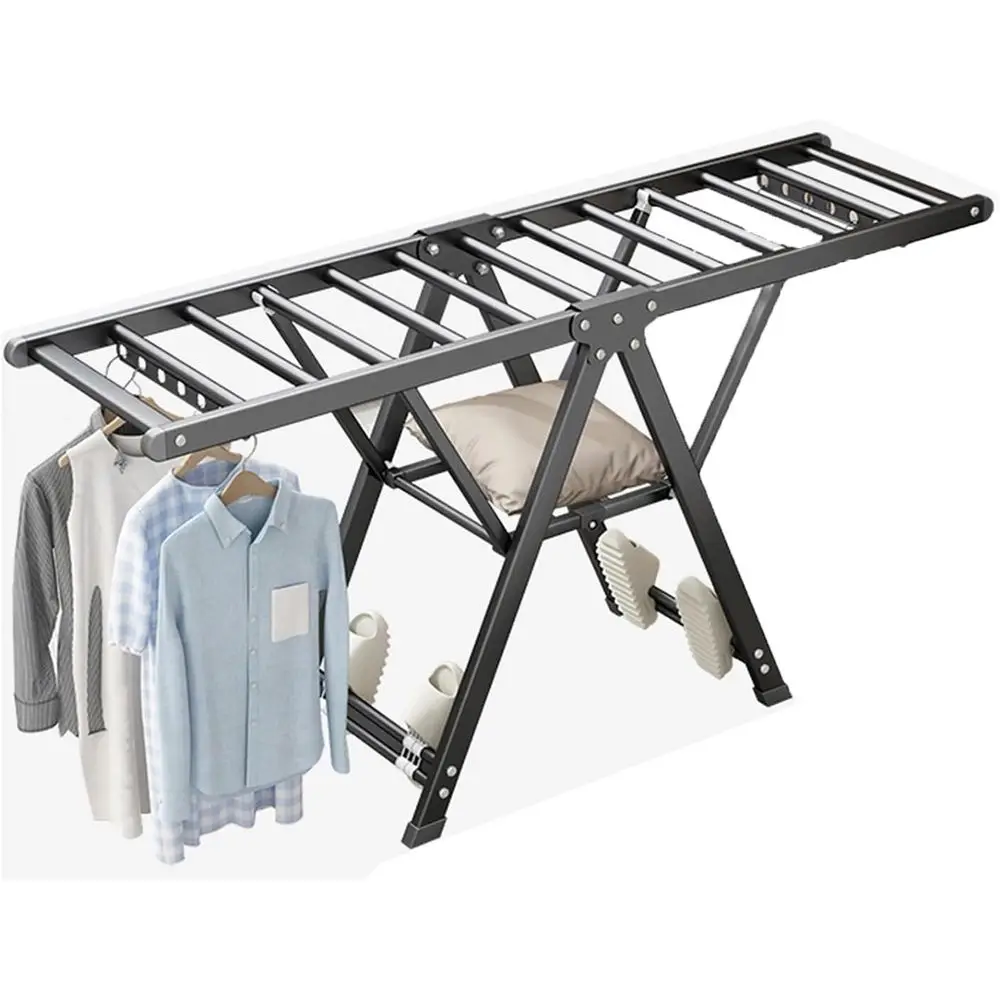 

Collapsible 2-Tier Laundry Rack, Large Outdoor/Indoor Clothes Dryer with Shoe Holder and Wheels (180cm)