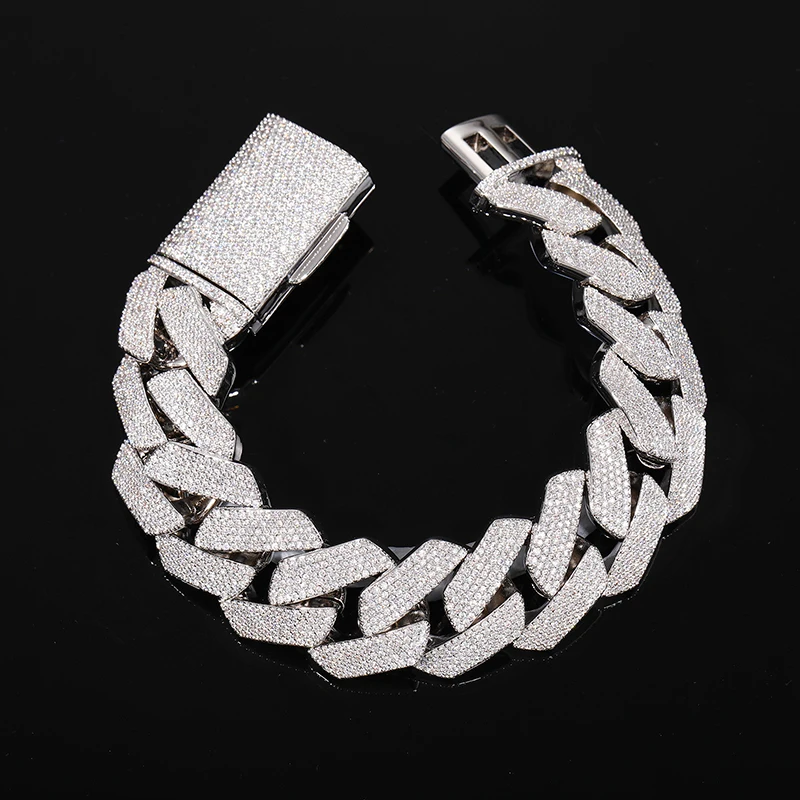Hip Hop Moissanite Paved Bling Iced Out 22mm wide Big Heavy Rhombus Cuban Miami Link Chain Bracelets for Men Rapper Jewelry