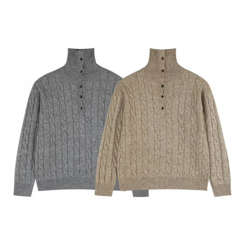 الرجال جديد وصول بولو طوق سترة خمر كابل متماسكة زرر فضفاض صالح بلوزة كاجوال تنوعا خريف شتاء الرجال تريكو