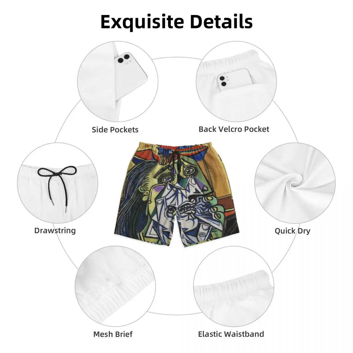 The Weeping Woman Print Mens Swim Trunks Quick Dry Beachwear Beach Board Shorts Pablo Picasso Painting Boardshorts