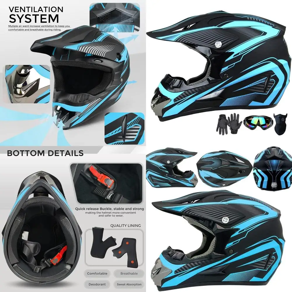 

Youth & Adult Motocross Helmet Set with Gloves, Goggles, and Mask - DOT Certified, Blue, XL