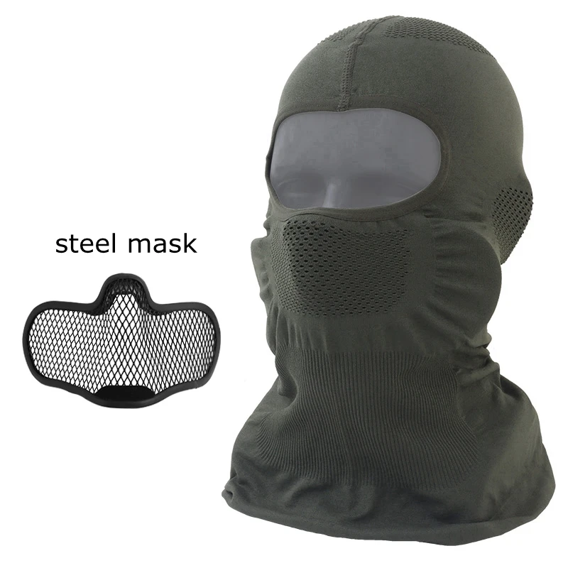 

Tactical Men Protective Headgear Balaclava Full Face Mask Adjustable Windproof UV Protection Hood with steel mask