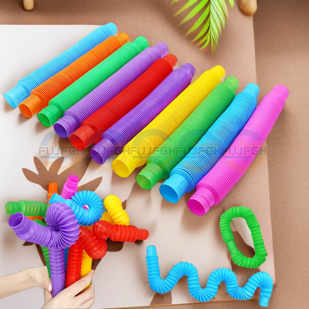 8 Pcs/Pack Colorful Plastic Pop Tubes Toy Mini For Kids Stretching Tubes Corrugated Tube Children Adult Stress Relief Toys Gifts