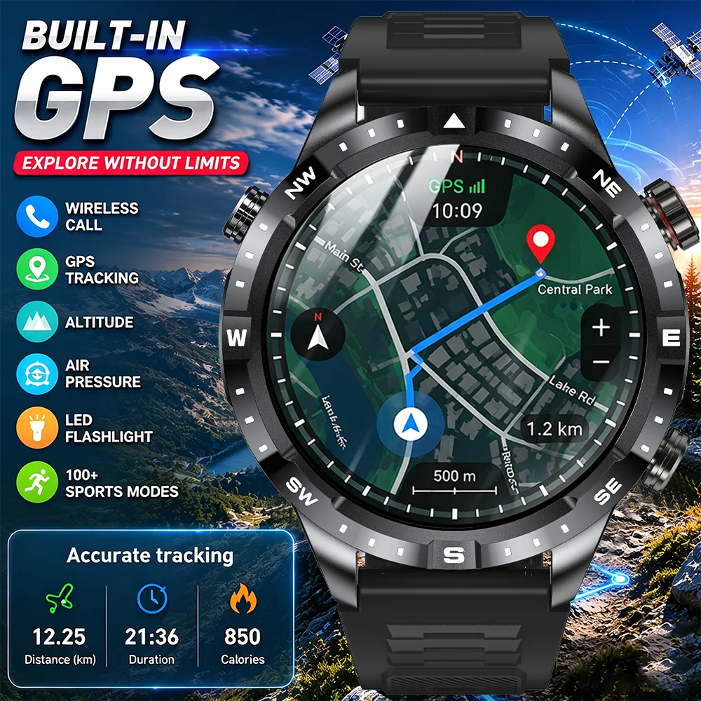 2026 새로운 군용 T-Rex3 울트라 스마트워치 내장 GPS 나침반 고도계 기압계 5ATM 방수 1000mAh 스포츠 팔찌 남성용