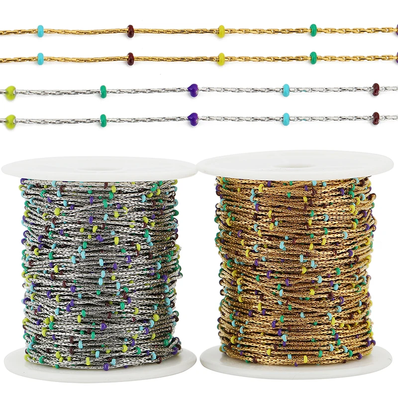 

2 Meters 1mm Stainless Steel Colorful Enamel Clip Beads Thin Chain for DIY Bracelets Earrings Necklace Jewelry Making Supplies