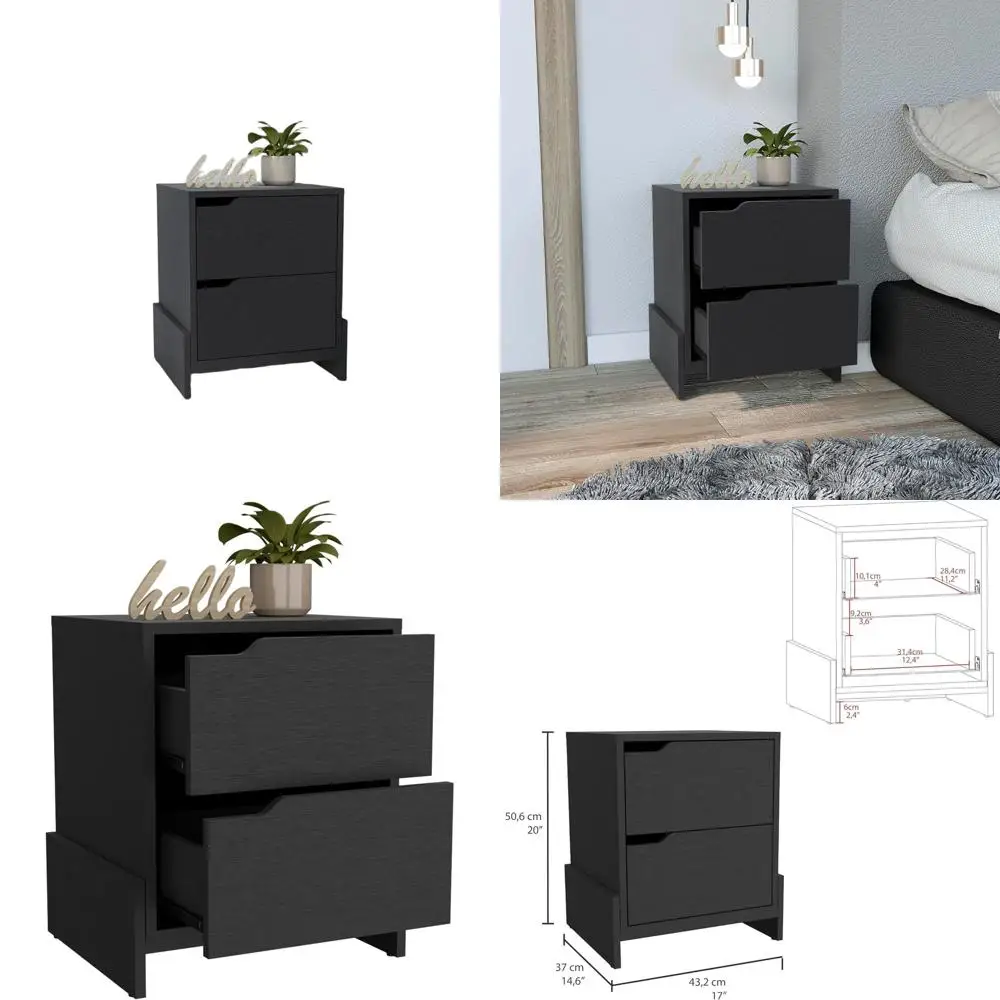 

Modern 2-Drawer Nightstand with Storage, Sleek Wood Design for Bedrooms and Offices