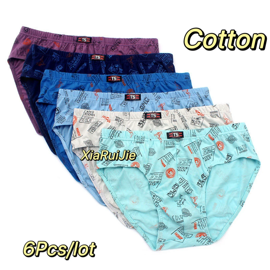 

6 шт. мужские трусы из 100% чистого хлопка со средней талией, треугольный низ, большие размеры, удобные хлопковые мужские брюки с поясом и принтом