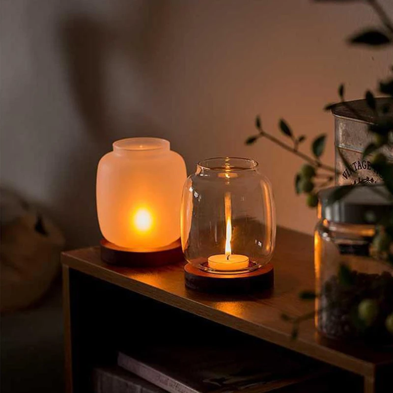 Vintage Wooden Candle Holder With Glass Cover,Retro Aromatherapy Lantern For Hotel Bar Party,Home Decor Candlestick