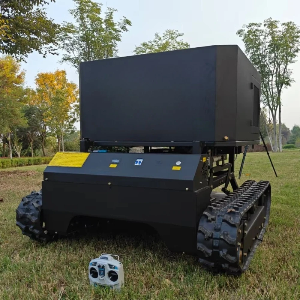 Autonomous Industrial Lawn Mower Robot Cordless Track Type Unmanned Agricultural System Integrated Grass Cutting Crop Spraying