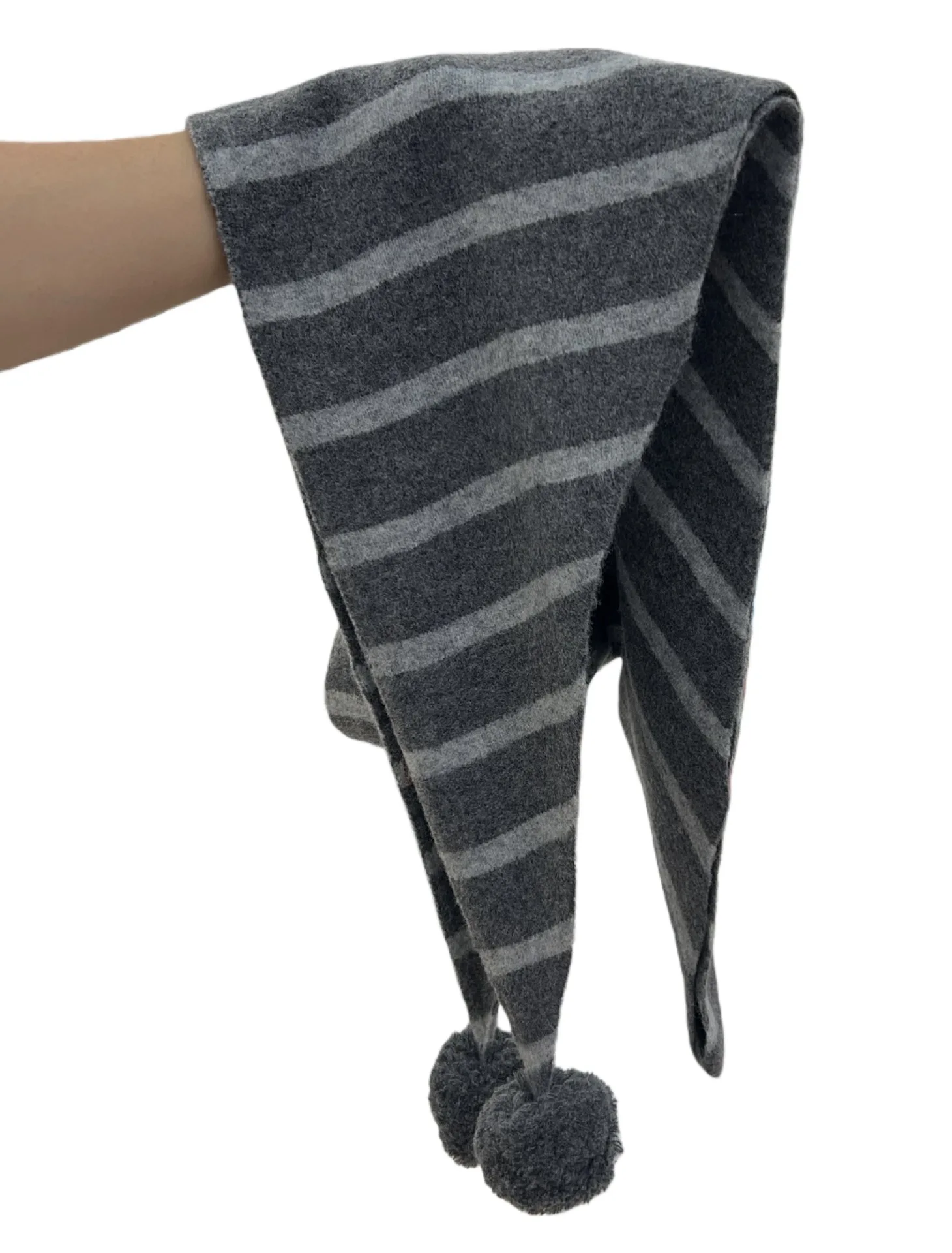 100% Wool Japanese Style Handmade Pom Pom Striped Triangle Scarf Christmas Holiday Soft Warm Shawl Wrap Unisex - Image 6