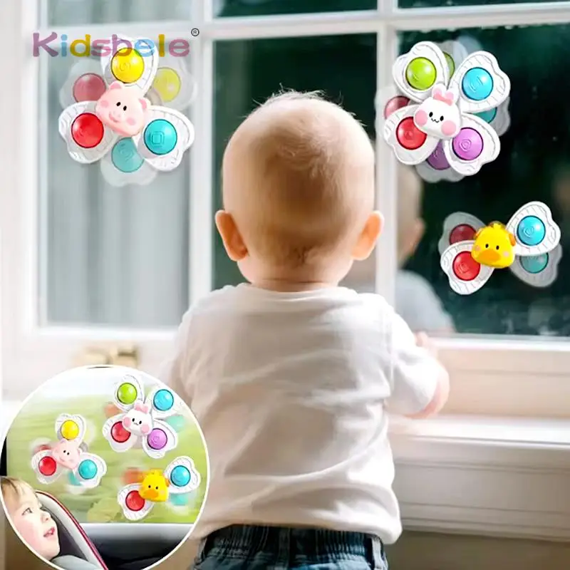 Baby Sucker Fidget Spinning Toys Dining Table Bathroom Window Travel Fun Spinner Toy 3 PCS Infant Sensory Stress Reliever Gift